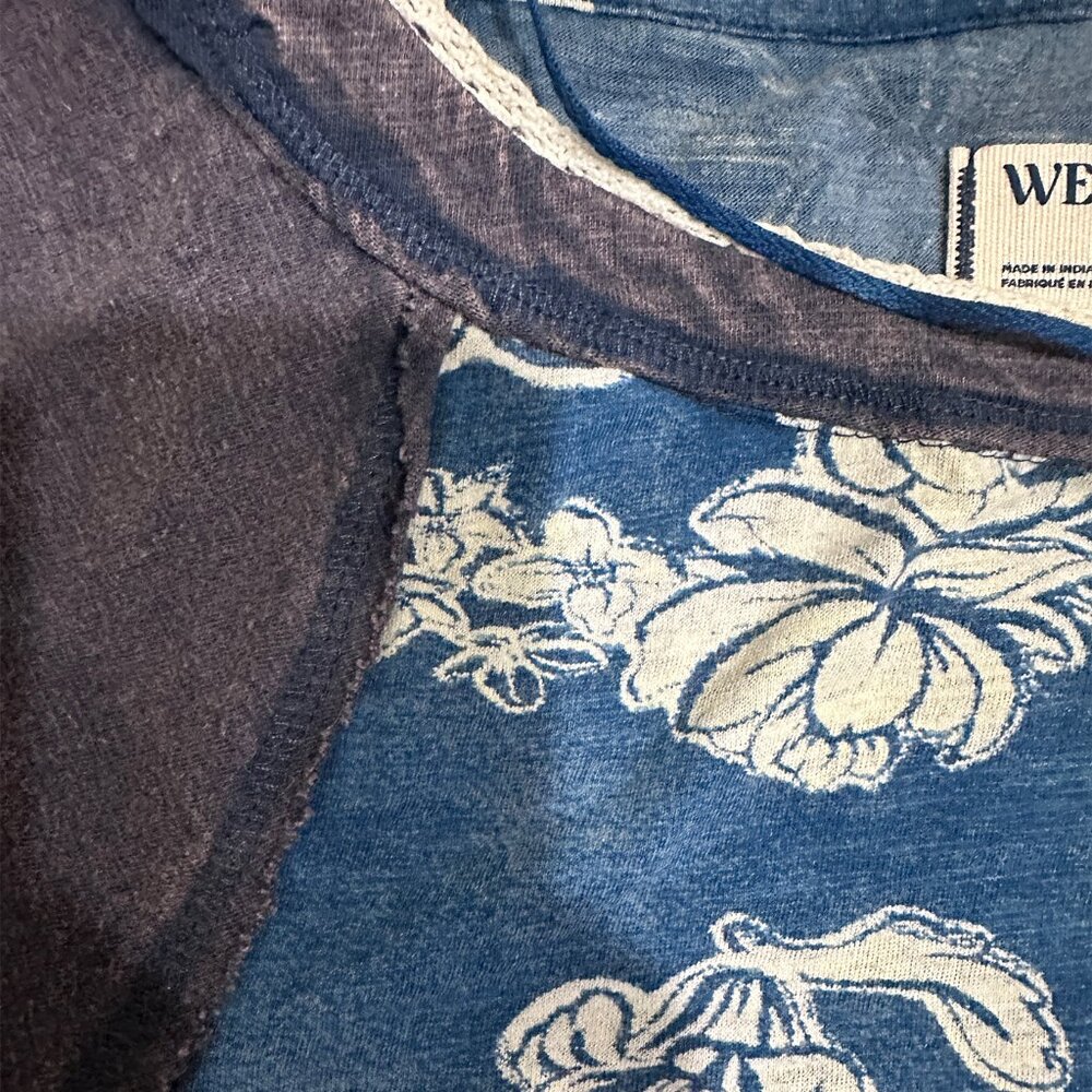 Free People Wish You Were Here Raglan Floral Tee in Blue Teal Women's XS - Picture 8 of 11